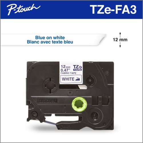 Compatible TZe-FA3 TZ-FA3 12 mm x 3 m Azul sobre Blanco Cinta Textil para impresoras de etiquetas Brother P-Touch 