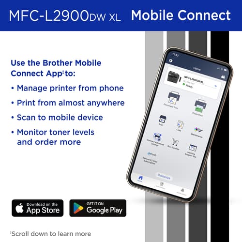 Brother Wireless MFC- L2900DW XL Compact Monochrome All-in-One Laser Printer with up to 4,200 pages(1) of toner included, Single Pass Duplex Copy and Scan, Fax, Mobile Printing