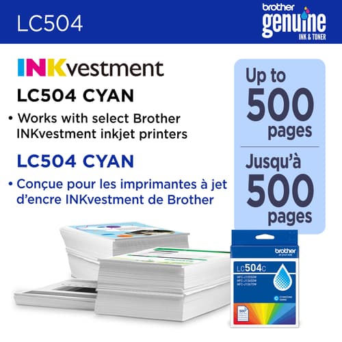 Brother Genuine LC504CS Standard Yield Cyan Ink Cartridge