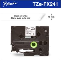 Brother Genuine Tze-FX241 Black on White Flexible ID Laminated Tape for P-touch Label Makers, 18 mm wide x 8 m long