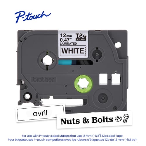 Brother Genuine TZe-231 Black on White Laminated Tape for TZe-compatible P-touch Label Makers, 12 mm wide x 8 m long