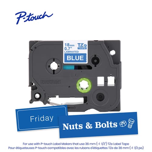 Brother Genuine TZe545G White on Blue Laminated Tape for P-touch Label Makers, 18 mm wide x 8 m long