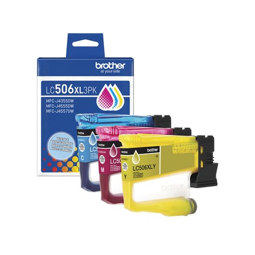Brother Genuine LC506XL3PKS High Yield Cyan, Magenta, Yellow Ink Cartridges