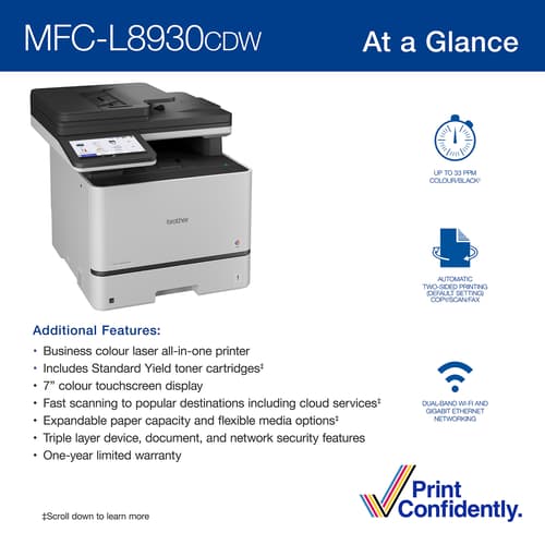 Brother MFC-L8930CDW Business Colour Laser All-in-One with Duplex Print, Scan, Copy, and Low-Cost Printing