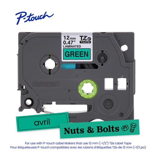 Brother Genuine TZe-731 Black on Green Laminated Tape for TZe-compatible P-touch Label Makers, 12 mm wide x 8 m long