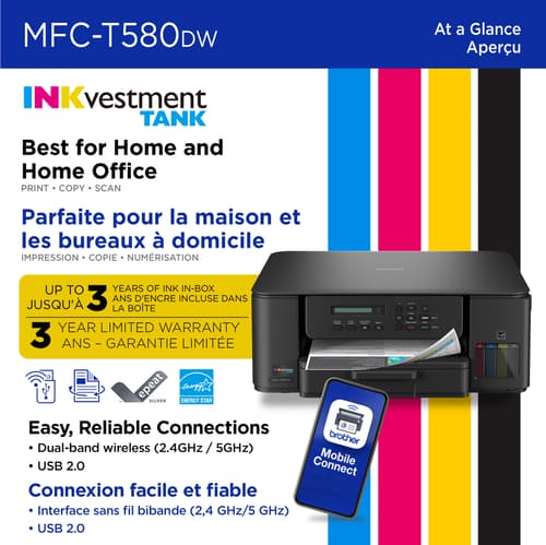 Brother INKvestment Tank MFC-T580DW Wireless Colour Inkjet All-in-One Printer with up to 3 Years of In-Box Ink