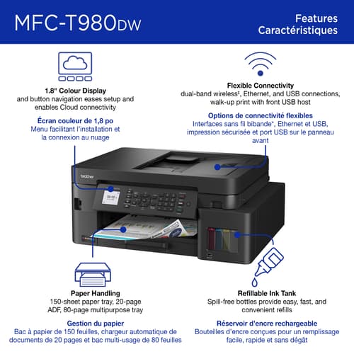 Brother INKvestment Tank MFC-T980DW Wireless and Ethernet Colour Inkjet All-in-One Printer with Multipurpose Tray