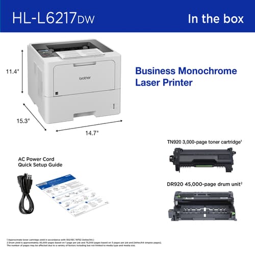 Brother HL-L6217DW Business Monochrome Laser Printer with Large Paper Capacity, Low-Cost Printing, Wireless Networking, and Duplex Printing