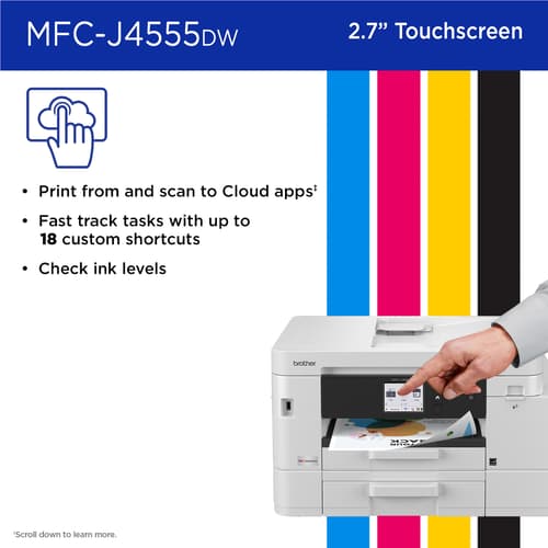 Brother INKvestment MFC-J4555DW Wireless Colour Inkjet All-in-One Printer with 2.7” Colour Touchscreen and 2 Paper Trays