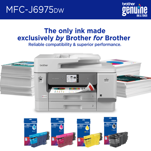 Brother MFC-J6975DW Business Colour Inkjet All-in-One Printer with 11” x 17” Print, Copy, Scan, Fax, Low-Cost Printing, and Advanced Security Features