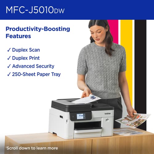 Brother INKvestment MFC-J5010DW Wireless Colour Inkjet All-in-One Printer with Automatic 2-sided Copy & Scan with 2.7” Colour Touchscreen