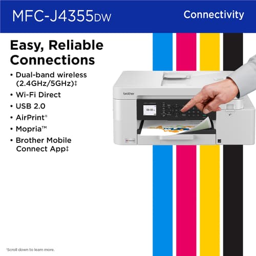 Brother INKvestment MFC-J4355DW Wireless Color Inkjet All-in-One Printer with 1.8” Color Display and Manual Feed Slot