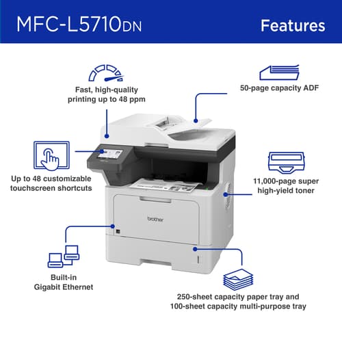 Brother MFC-L5710DN Business Monochrome Laser All-in-One Printer with Networking and Duplex Print, Scan, and Copy