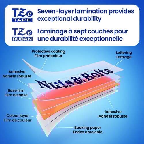 Brother Genuine TZe-S221 Black on White Extra-Strength Laminated Tape for P-touch Label Makers, 9 mm wide x 8 m long