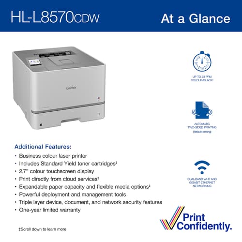 Brother HL-L8570CDW Business Colour Laser Printer with Advanced Security Features and Low Total Cost of Ownership