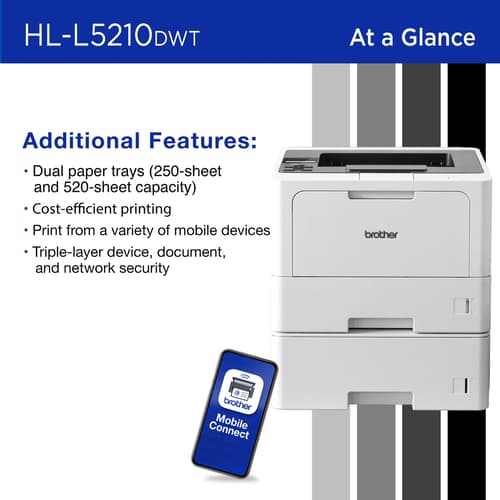 Brother HL-L5210DWT Business Monochrome Laser Printer with Dual Paper Trays, Wireless Networking, and Duplex Printing