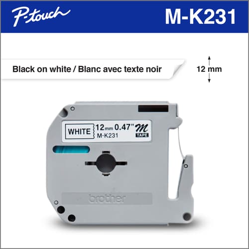 Brother Genuine MK2312PK Black on White Non-Laminated Tape, 2-Pack for P-touch Label Makers, 12 mm wide x 8 m long
