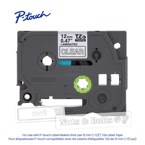 Brother Genuine TZe-135 White on Clear Laminated Tape for TZe-compatible P-touch Label Makers, 12 mm wide x 8 m long