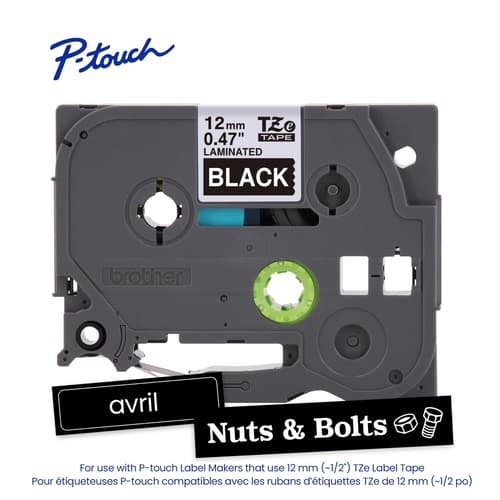 Brother Genuine TZe-335 White on Black Laminated Tape for TZe-compatible P-touch Label Makers, 12 mm wide x 8 m long
