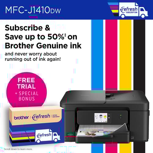 Brother Work Smart MFC-J1410DW Wireless Colour Inkjet All-in-One Printer with 2.7” Colour Touchscreen & Auto Duplex Printing