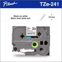 Brother Genuine TZe241 Black on White Laminated Tape for P-touch Label Makers, 18 mm wide x 8 m long