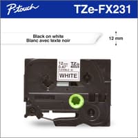 Brother Genuine Tze-FX231 Black on White Flexible ID Laminated Tape for P-touch Label Makers, 12 mm wide x 8 m long