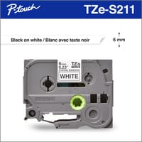 Brother TZe-S211 Ruban adhésif très résistant blanc avec texte noir authentique pour étiqueteuses P-touch, 6 mm de largeur x 8 m de longueur