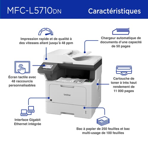 Brother MFC-L5710DN imprimante tout-en-un laser monochrome avec réseautage sans fil et impression, numérisation et copie recto verso