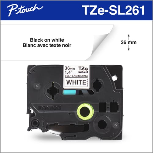 Brother TZeSL261 Ruban autocollant blanc avec texte noir authentique pour étiqueteuses P-touch, 36 mm de largeur x 8 m de longueur