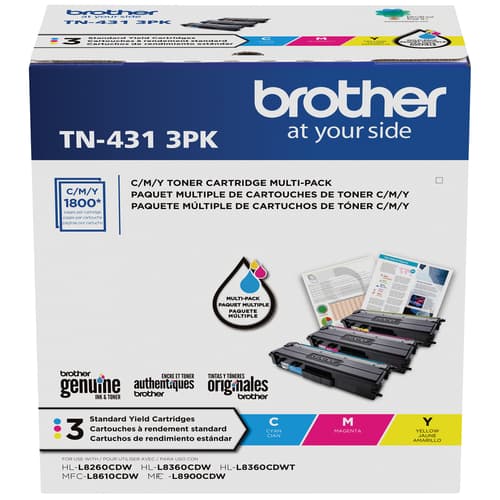 Brother TN431 Ensemble de 3 cartouches de toner couleur authentiques à rendement standard