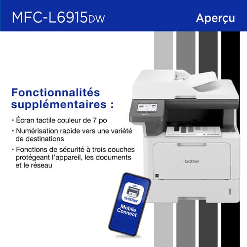 Brother MFC-L6915DW Imprimante tout-en-un laser monochrome Entreprise offrant un faible coût de possession, des fonctions de sécurité avancées et une grande capacité papier
