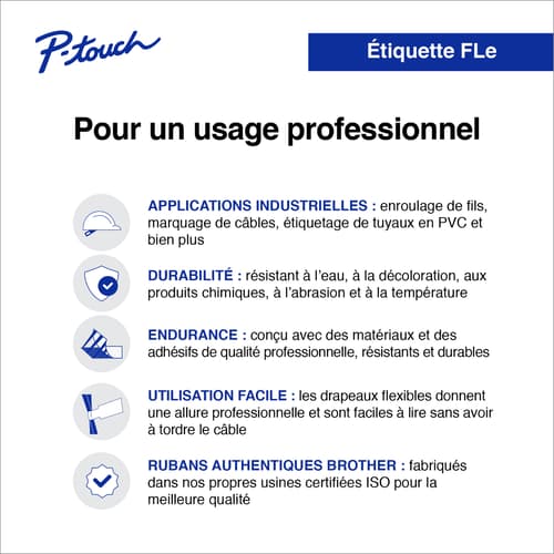 Brother FLe2511 Étiquettes en polyester prédécoupées authentiques blanches avec texte noir pour étiqueteuses P-touch, 21 mm x 45 mm