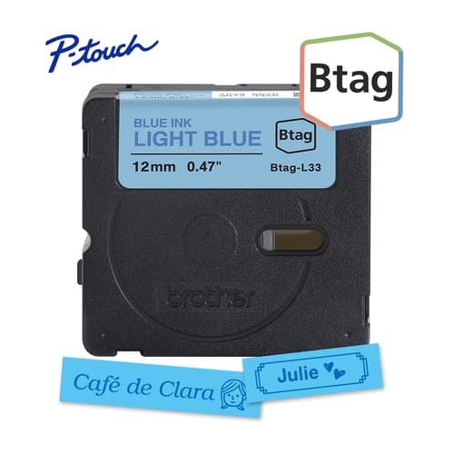 Brother BTAGL33 Ruban non laminé bleu pâle avec texte bleu authentique pour étiqueteuse P-touch, 12 mm (L) x 4 m (l)