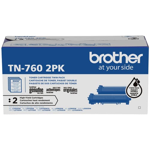 Brother TN760 Ensemble de 2 cartouches de toner noir authentiques à haut rendement