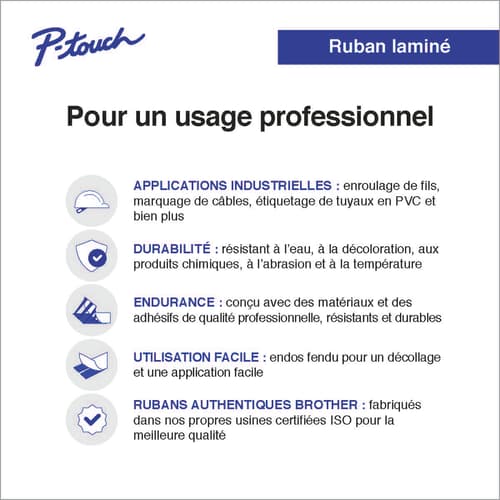 Brother Tze-FX231 Ruban d identification flexible et laminé blanc avec texte noir pour étiqueteuses P-touch, 12 mm x 8 m