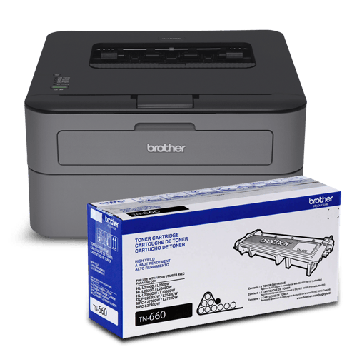 Ensemble Brother RHL-L2320D Imprimante laser monochrome remise à neuf avec toner de départ et cartouche de toner laser noir à haut rendement TN660