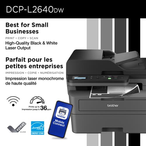 Brother DCP-L2640DW Imprimante multifonction laser monochrome professionnelle compatible avec Refresh, avec impression, copie et numérisation mobiles et cartouche de 700 pages - Remis à neuf