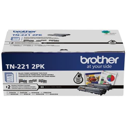 Brother TN221 Ensemble de 2 cartouches de toner noir authentiques à rendement standard