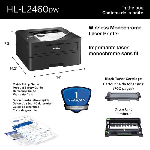 Brother HL-L2460DW Imprimante laser monochrome pour bureau compatible avec l’Abonnement Refresh, avec impression mobile et recto verso et cartouche de 700 pages