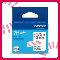 Brother BTAG232 Ruban non laminé blanc avec texte rouge authentique pour étiqueteuse P-touch, 12 mm (L) x 4 m (l)