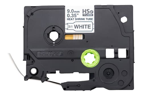 Brother HSe-221E Ruban thermorétractable blanc avec texte noir authentique pour étiqueteuses P-touch, 9 mm (L) x 1,5 m (l)