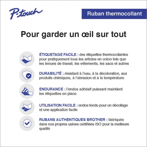 Brother TZeFA3 Ruban thermocollant blanc avec texte bleu marine pour étiqueteuse P-touch 12 mm