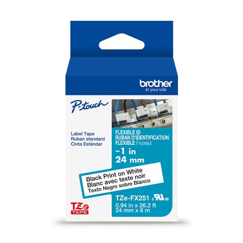 Brother TZe-FX251 Ruban d’identification laminé et flexible blanc avec texte noir pour étiqueteuses P-touch, 24 mm (L) x 8 m (l)