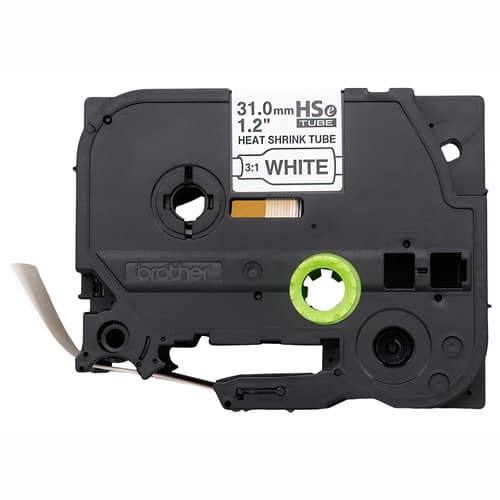 Brother HSe-261E Ruban pour tubes thermorétractables authentique blanc avec texte noir de 31 mm (1,22 po) [ratio de rétraction de 3:1]