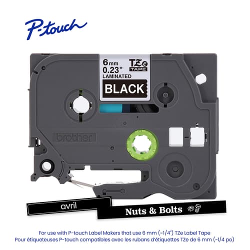 Brother TZe-315 Ruban laminé noir avec texte blanc authentique pour étiqueteuse P-touch, 6 mm (L) x 8 m (l)