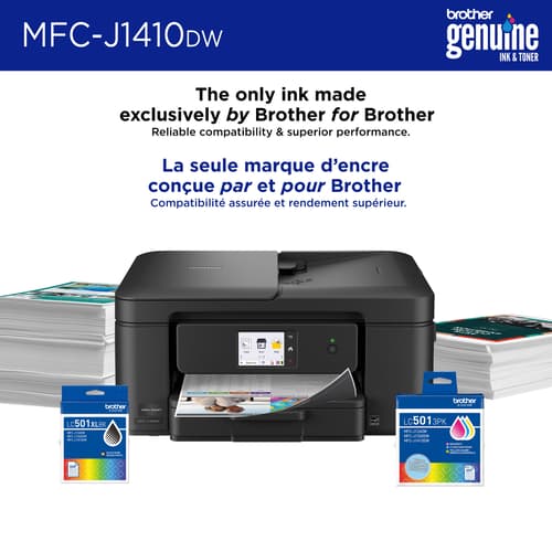 Brother MFC-J1410DW Imprimante tout-en-un à jet d’encre couleur sans fil Work Smart avec écran couleur de 2,7 po et impression recto verso automatique
