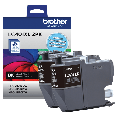 Brother LC401XL2PKS Ensemble de 2 cartouches d'encre noire authentiques à haut rendement