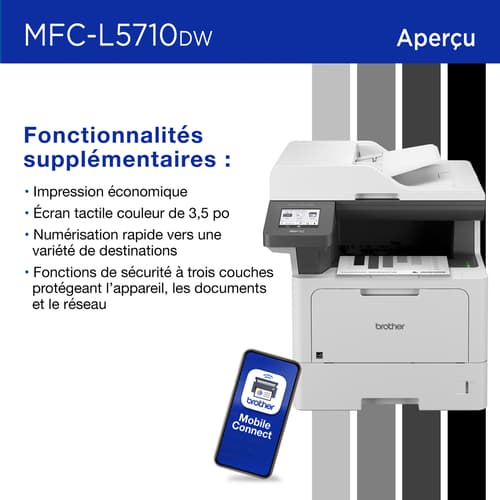 Brother MFC-L5710DW Imprimante tout-en-un laser monochrome professionnelle avec réseautage sans fil et impression, numérisation et copie recto verso