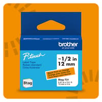 Brother BTAGT31 Ruban non laminé orange avec texte noir authentique pour étiqueteuse P-touch, 12 mm (L) x 4 m (l)