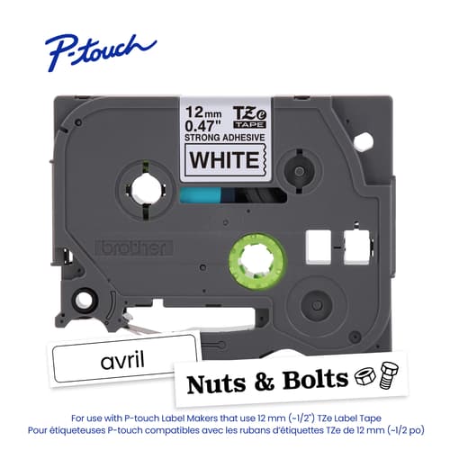 Brother TZe-S231 Ruban laminé blanc avec texte noir authentique pour étiqueteuse P-touch, 12 mm (L) x 8 m (l)